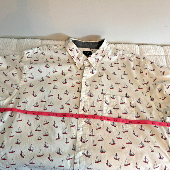J CREW Men's Button Down Short Sleeve White Nautical Shirt Size XL Vacation - Picture 5 of 10